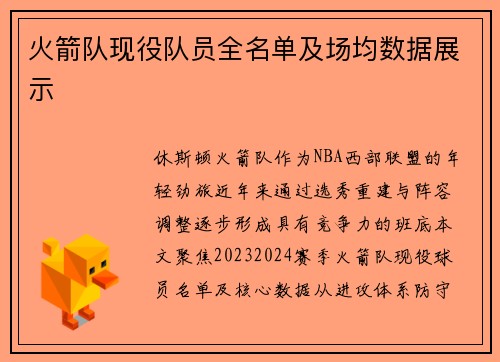 火箭队现役队员全名单及场均数据展示